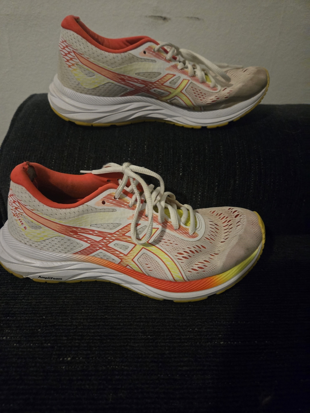 ASICS Women's Neutral Running Shoes - White with Coral and Yellow Accents